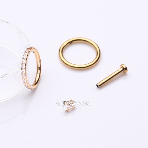 3 Pcs of Assorted Everyday Golden Sparkle Marquise Stud x Clicker Package - Picture 2 of 3